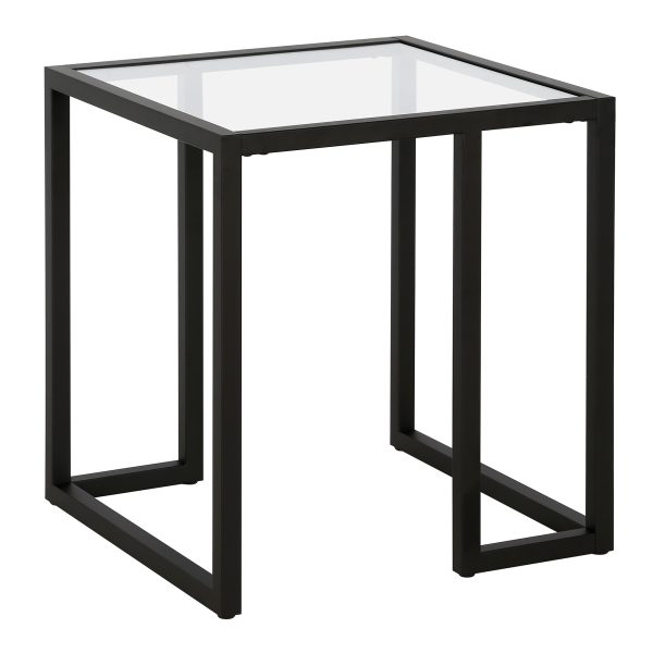 22" Black And Clear Glass And Steel Square End Table - Image 2