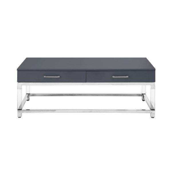 47" Dark Gray Silver And Clear Wood Acrylic And Steel Coffee Table - Image 2