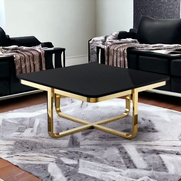 35" Black And Gold Stainless Steel Square Coffee Table - Image 2
