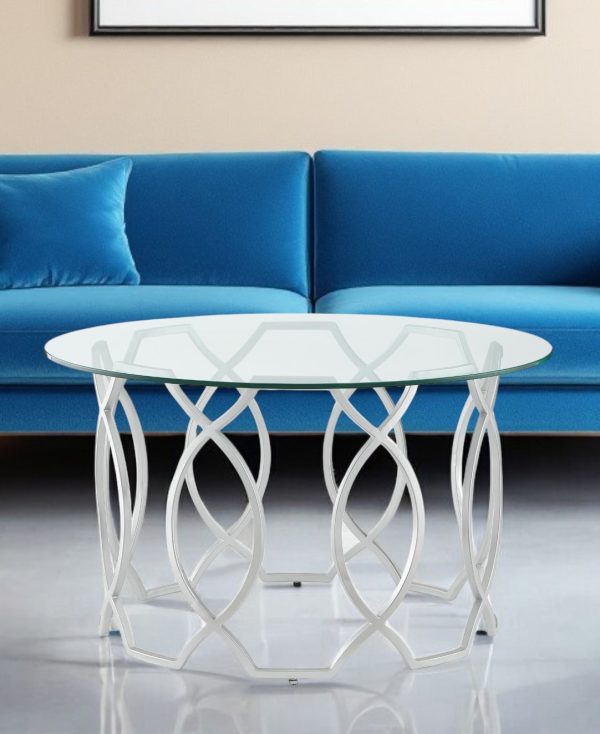 32" Clear And Silver Glass And Iron Round Coffee Table - Image 2