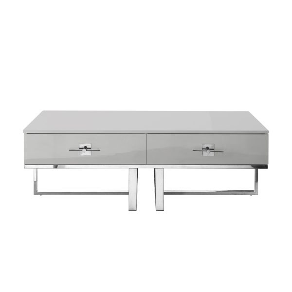 47" Light Gray And Silver Metallic Stainless Steel Coffee Table With Two Drawers - Image 3