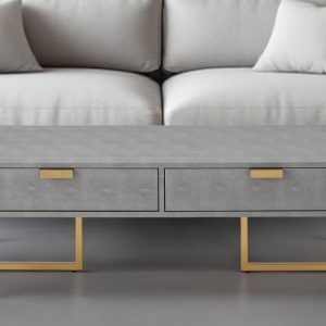 46" Gray And Gold Stainless Steel Coffee Table With Two Drawers