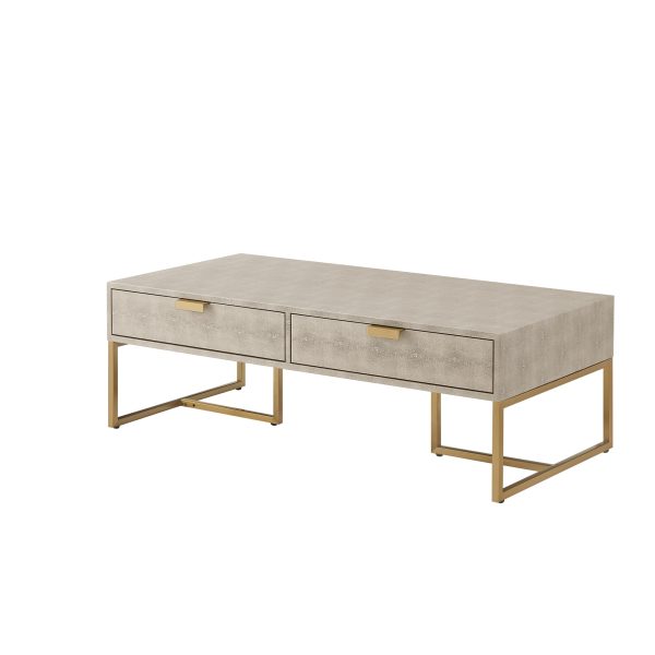 46" Cream And Gold Wood And Stainless Steel Coffee Table With Two Drawers - Image 2