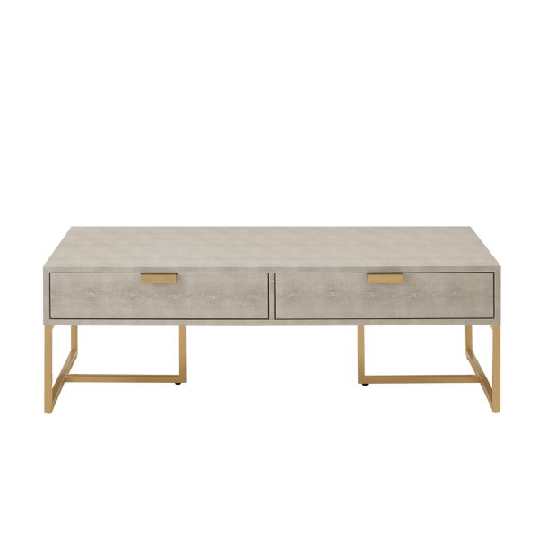 46" Cream And Gold Wood And Stainless Steel Coffee Table With Two Drawers - Image 3