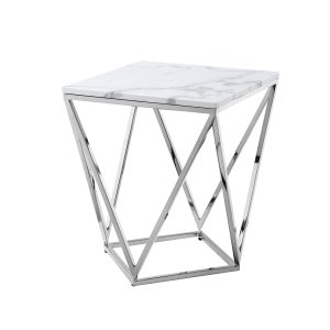 22" Silver Metallic And White Stone Square End Table