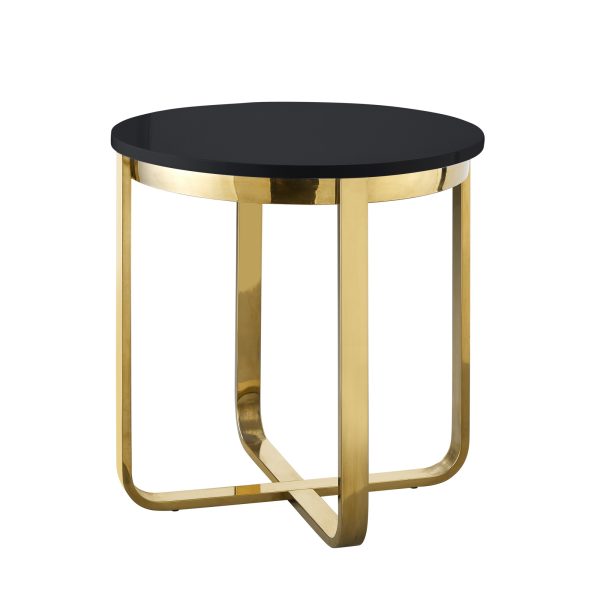 22" Black and Gold Wood and Stainless Steel Round Cross Legs End Table - Image 2