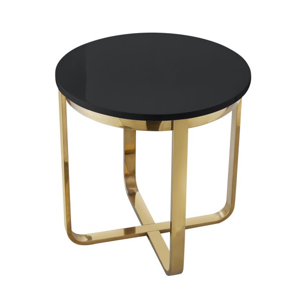 22" Black and Gold Wood and Stainless Steel Round Cross Legs End Table - Image 3