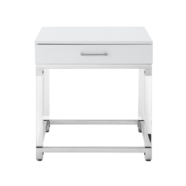 24" Silver Metallic And White Square End Table With Drawer - Image 3