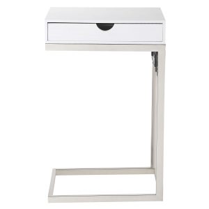 26" Silver Metallic and White Veneer End Table with Drawer