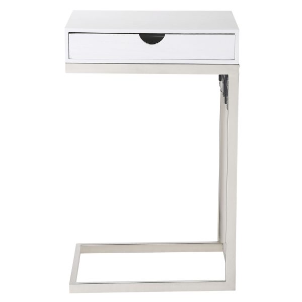 26" Silver Metallic and White Veneer End Table with Drawer