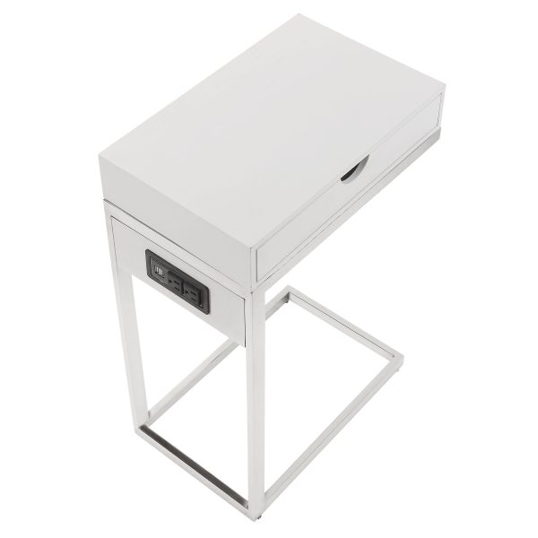 26" Silver Metallic and White Veneer End Table with Drawer - Image 3
