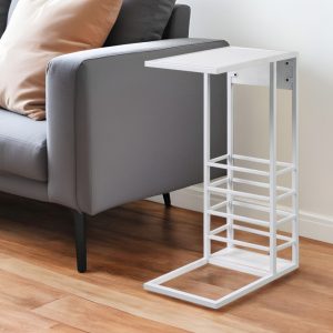 26" White Metal C Table End Table With Magazine Holder And USB Port