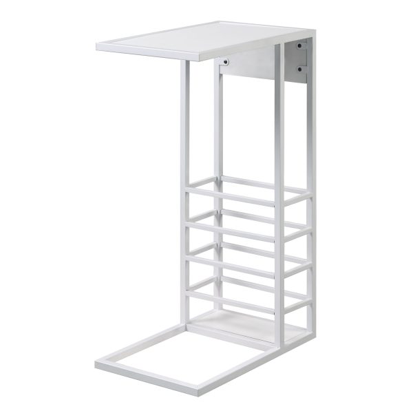 26" White Metal C Table End Table With Magazine Holder And USB Port - Image 2