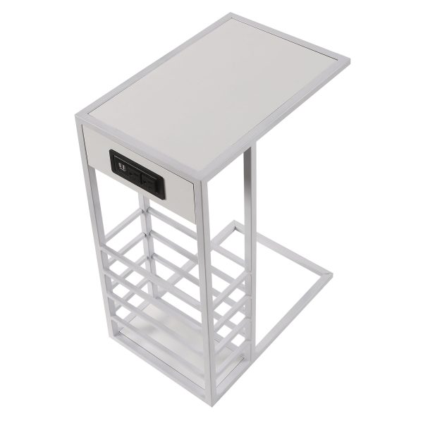 26" White Metal C Table End Table With Magazine Holder And USB Port - Image 3