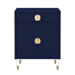 26" Clear and Dark Blue End Table with Drawer and shelf