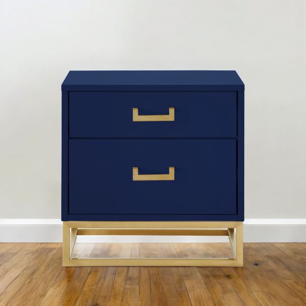 20" Gold And Dark Blue End Table With Two Drawers - Image 2