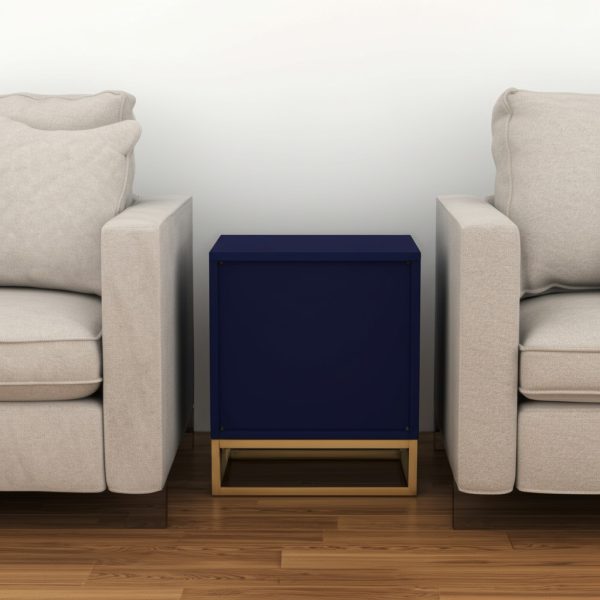 20" Gold And Dark Blue End Table With Two Drawers - Image 3