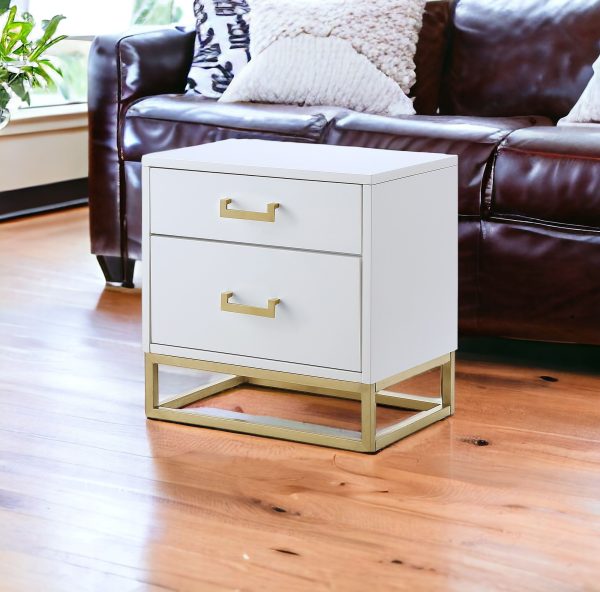20" Gold And White End Table With Two Drawers - Image 2