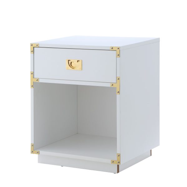 24" White Wood Block End Table With Drawer And Shelf - Image 2