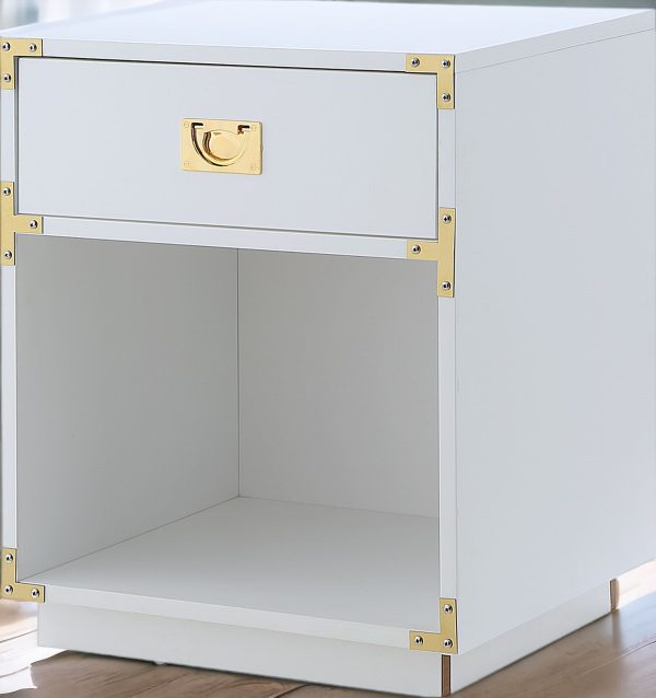 24" White Wood Block End Table With Drawer And Shelf - Image 3