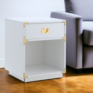 24" White Wood Block End Table With Drawer And Shelf