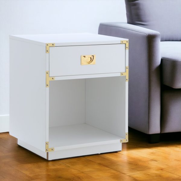 24" White Wood Block End Table With Drawer And Shelf