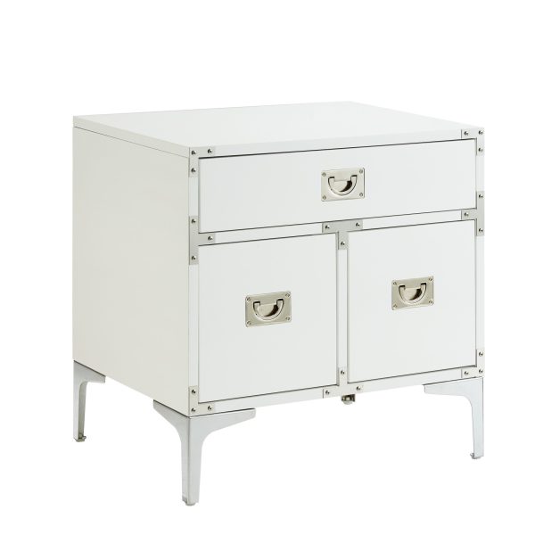 24" White and Silver Wood and Metal End Table With Drawer And Shelf - Image 2