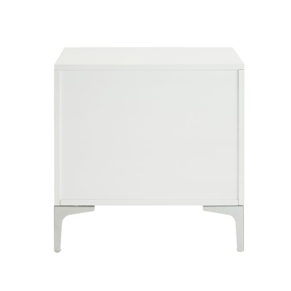 24" White and Silver Wood and Metal End Table With Drawer And Shelf - Image 3