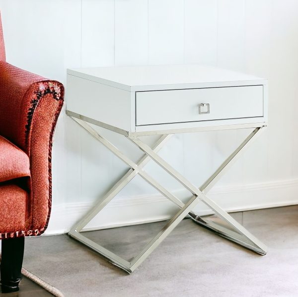 25" Silver And White End Table With Drawer - Image 3