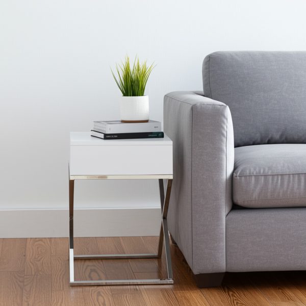 25" Silver And White End Table With Drawer - Image 2