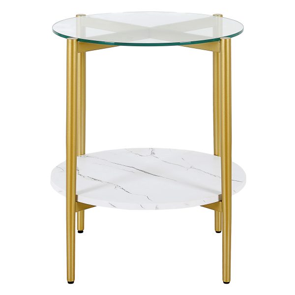 22" Gold And Clear Glass And Steel Round End Table With Shelf - Image 3