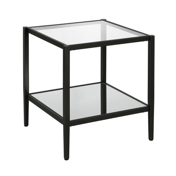 22" Black And Clear Glass And Steel Square Mirrored End Table With Shelf - Image 2