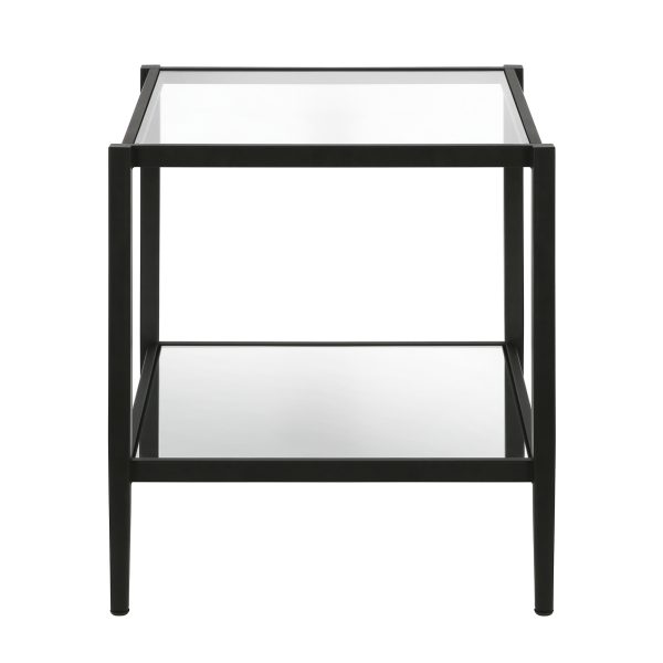 22" Black And Clear Glass And Steel Square Mirrored End Table With Shelf - Image 3