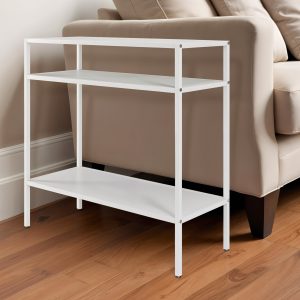 24" White Steel End Table With Two Shelves