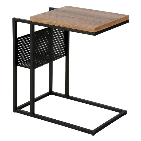 22" Brown and Black Wood and Steel End Table With Magazine Holder - Image 3