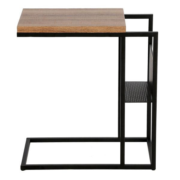 22" Brown and Black Wood and Steel End Table With Magazine Holder - Image 2