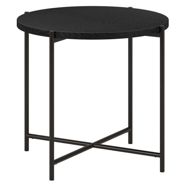 22" Black Wood And Steel Round End Table - Image 2