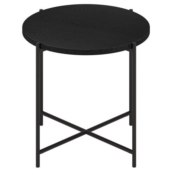 22" Black Wood And Steel Round End Table - Image 3