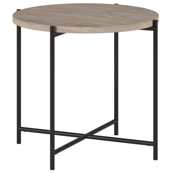 22" Black And Gray Wood And Steel Round End Table - Image 2