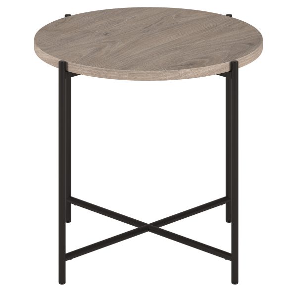 22" Black And Gray Wood And Steel Round End Table - Image 3