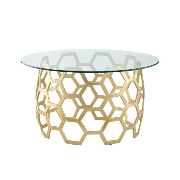 32" Clear And Gold Glass And Iron Round Coffee Table - Image 3
