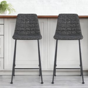 Set of Two 26" Black Fabric and Steel Low Back Counter Height Bar Chairs