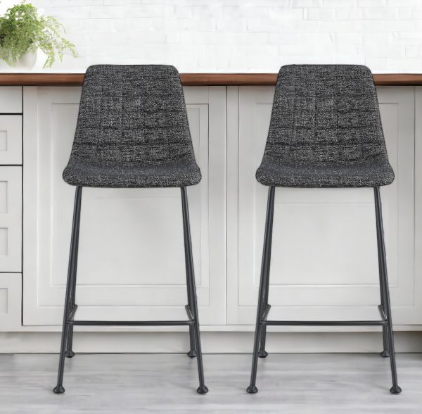 Set of Two 26" Black Fabric and Steel Low Back Counter Height Bar Chairs