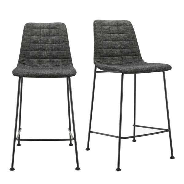 Set of Two 26" Black Fabric and Steel Low Back Counter Height Bar Chairs - Image 2