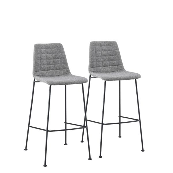 Set of Two 30" Light Gray and Black Fabric and Steel Low Back Bar Height Bar Chairs - Image 3