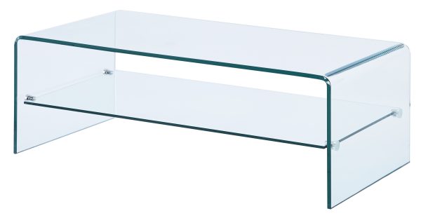 43" Clear Glass Sled Coffee Table With Shelf - Image 3