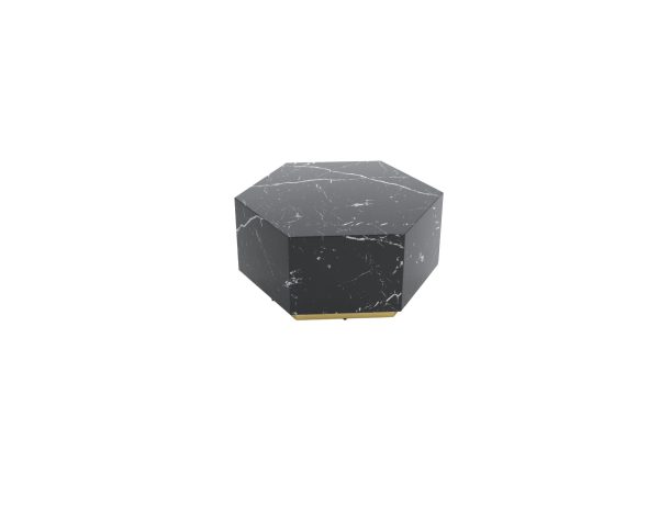 35" Black And Gold Faux Marble Hexagon Drum Coffee Table - Image 2