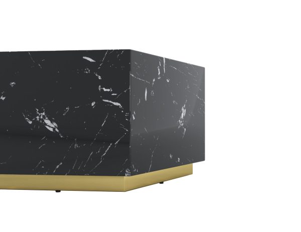 35" Black And Gold Faux Marble Hexagon Drum Coffee Table - Image 3