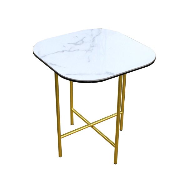 22" White And Gold Ceramic And Metal Square End Table - Image 2