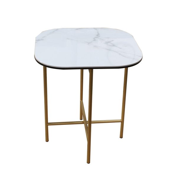 22" White And Gold Ceramic And Metal Square End Table - Image 3